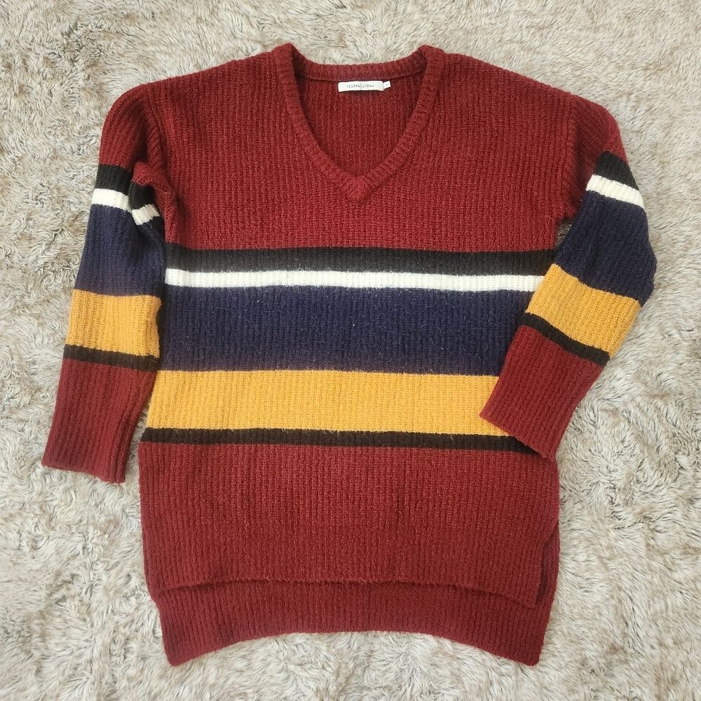 Stitches & Stripes RELVOLVE‎ V-Neck Striped Tunic Sweater Red Size Small